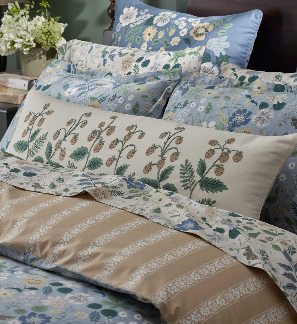 Embroidered Lumbar Pillow Cover - Strawberry Fields